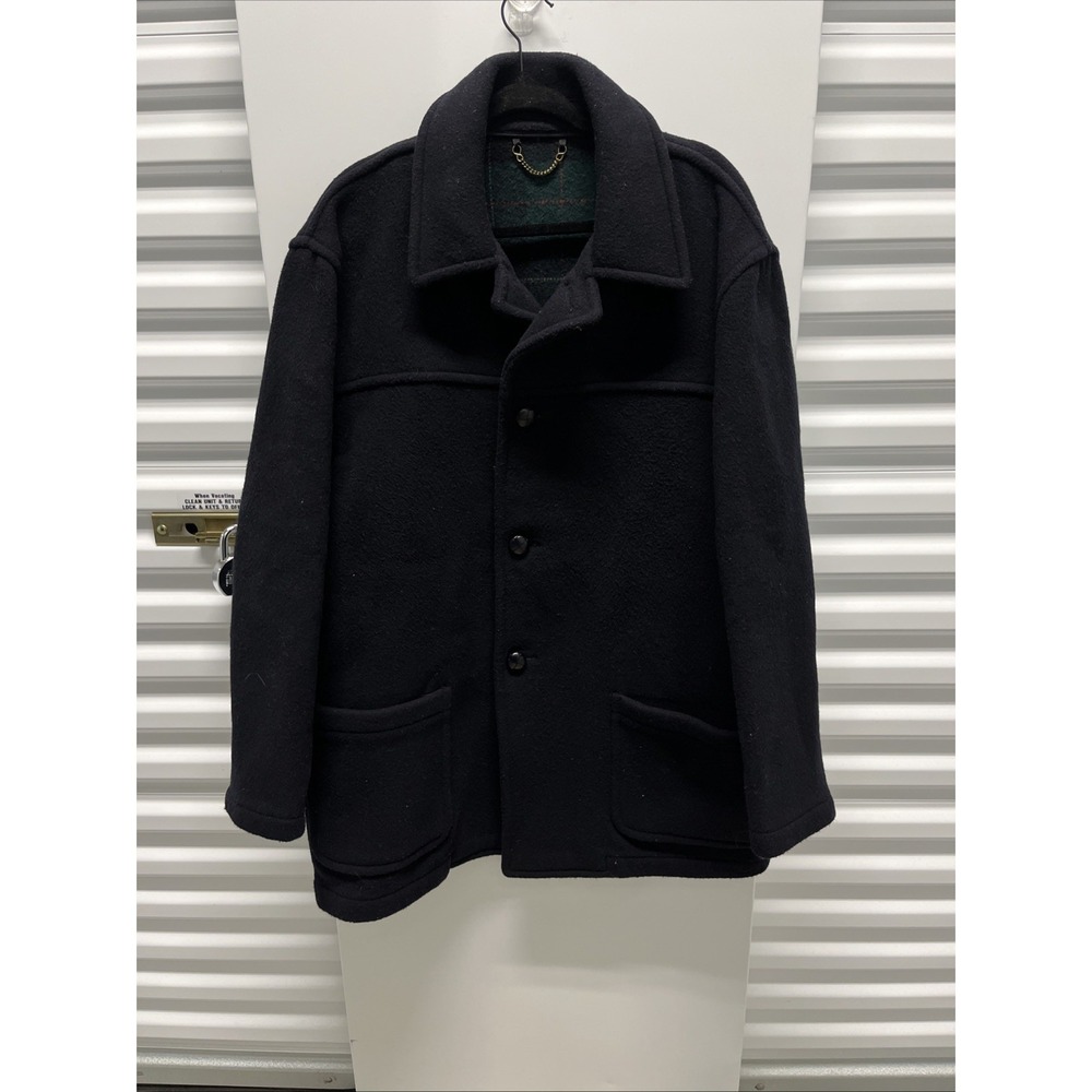Brooks Brothers Black Heavy Wool Duffle Coat Plaid Lined Made England Size Large